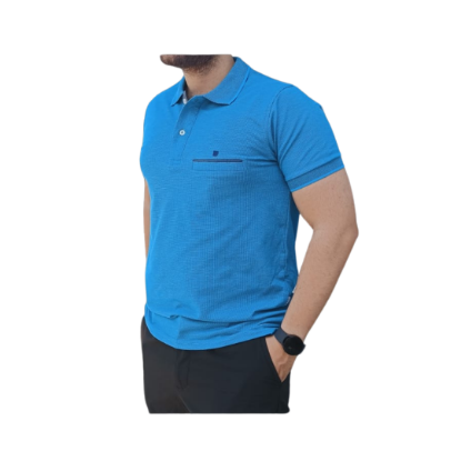 Jakarlı Polo Yaka T-Shirt Turkuaz Cepli resmi